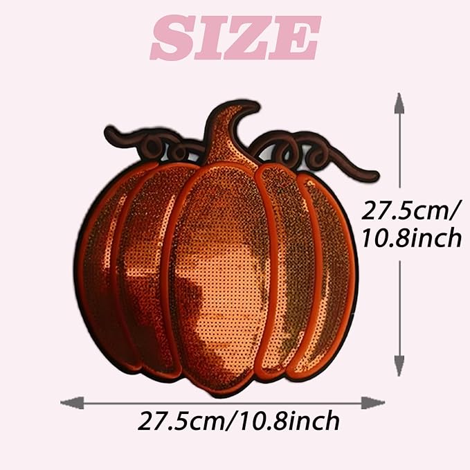 Halloween Pumpkin Iron on Patches Sequin Fabric Embroidery Sew on Stickers Applique for DIY Crafts T Shirt Clothing Jackets Backpacks Jeans Party Decorations Accessories