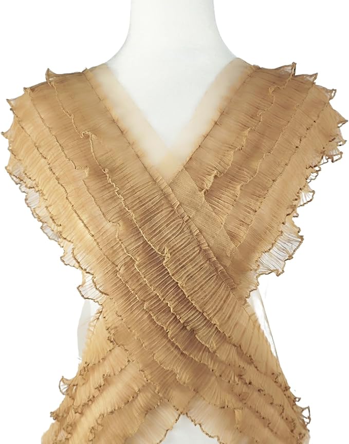 1 Yards Brown Pleated Lace Chiffon Fabric Elastic Lace Trim for Wedding Bridal Dress Decoration DIY Sewing Clothing Decoration, 6 Inch