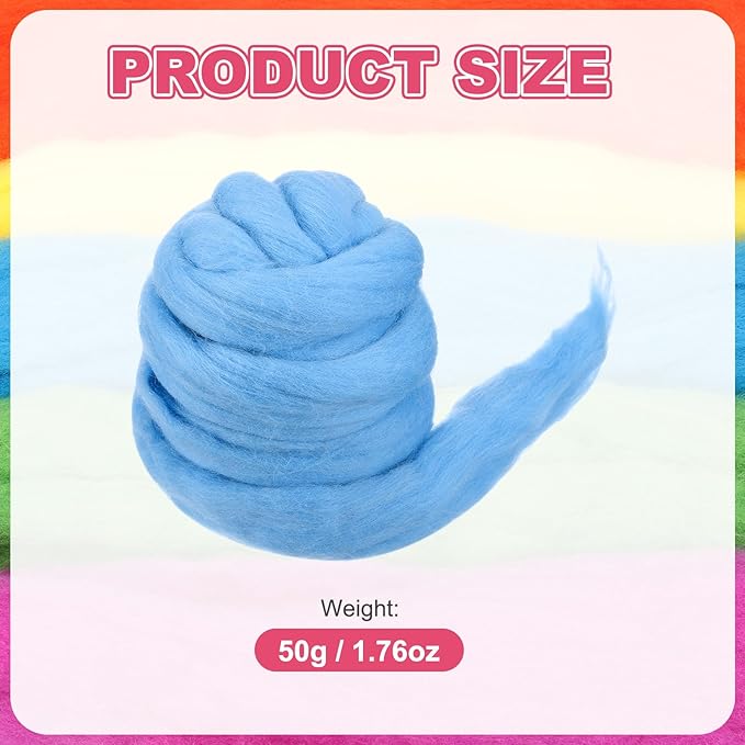 MECCANIXITY Wool Roving Yarn Soft Felting Wool 50g/1.76oz Pure Chunky Roving Yarn for Needle Felting Knitting Blanket Spinning Weaving Art DIY Craft Shine Blue