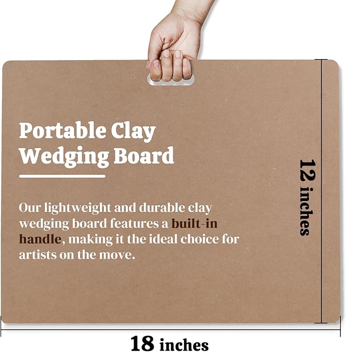 Calpalmy Clay Wedging Board with Convenient Built-in Handle - 12 x 18" Portable Clay Board for Ceramics, Clay Crafts, and Pottery - Sturdy 9mm Thickness MDF Tote Board for Clay Art Enthusiasts