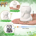 Pasimy 6 Set DIY Ceramic Succulent Planter Pots Paint Your Own Flower Pots Craft Kit Unpainted Bisque Paintable Flowerpot with Brush Palette Ready to Paint for Family Activity Gift(Sloth)