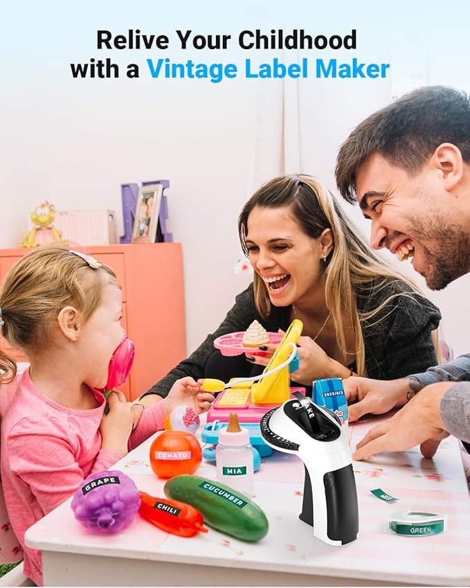 Phomemo Embossing Label Maker Machine, Vintage Embossed Label Maker, Retro Embosser Labeler with 6 Rolls Label Tapes, Old School Label Makers Waterproof for Home Office Kids DIY Crafting -Black