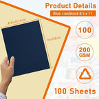100 Sheets Navy Blue Cardstock 8.5 x 11 Scrapbooking Paper, 75lb Heavyweight Construction Paper Card Stock for Wedding Invitations, School Crafts, Memus, Making Cards, Graduations