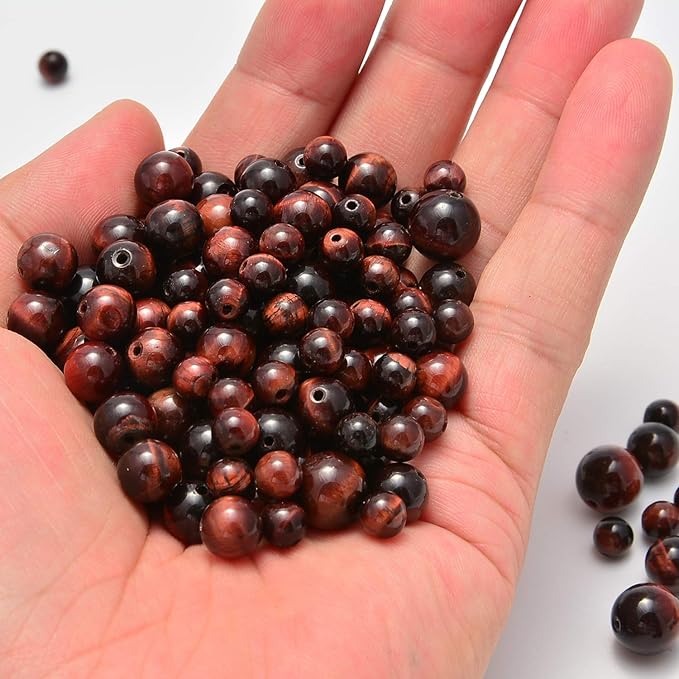 NCB 100pcs Original Natural Stone Beads Gemstone Round Loose Beads 6mm 8mm 10mm (Red Tiger's Eye, 10mm 100Beads)