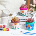 Pasimy 6 Set DIY Ceramic Succulent Planter Pots Paint Your Own Flower Pots Craft Kit Unpainted Bisque Paintable Flowerpot with Brush Palette Ready to Paint for Family Activity Gift(Classic)