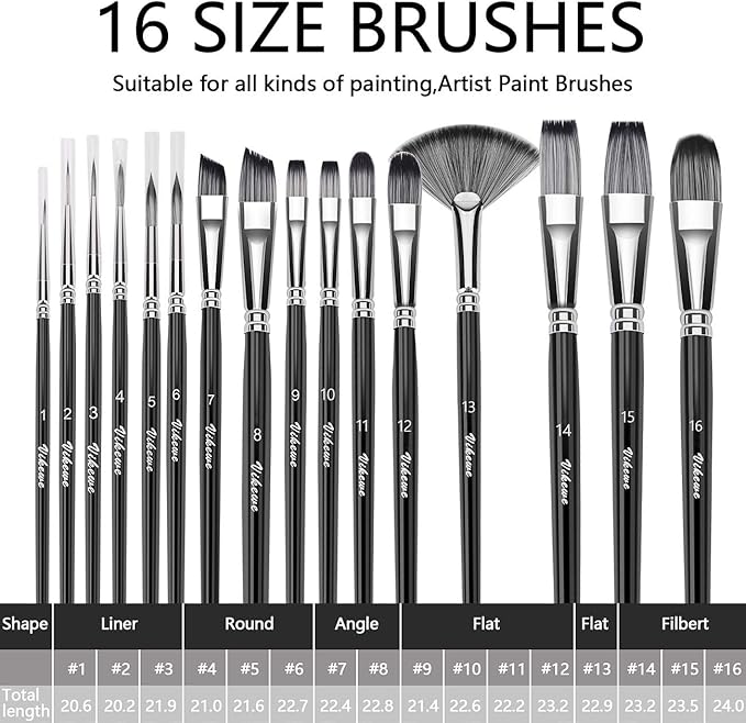 Acrylic Paint Set, 44 Piece Professional Painting Set, Includes 24 Acrylic Paints, 16 Pcs Paint Brushes with Case,Paint Knife and Art Sponge for Watercolor, Oil, Artists, Students and Kids