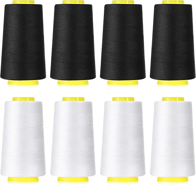 8Pcs Black & White Sewing Thread 40S/2 Polyester Sewing Thread Spools 3000 Yard Spool Serger Thread All Purpose Connecting Threads for Sewing Machine and Hand Repair Works