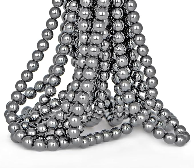 Natural Stone Genuine Stones DIY Black Hematite Round Beads 8mm 100pcs Beading Loose Gemstone Hole Size 1mm Charm Smooth Beads for Bracelets Necklaces Earrings (Black Hematite 8mm)