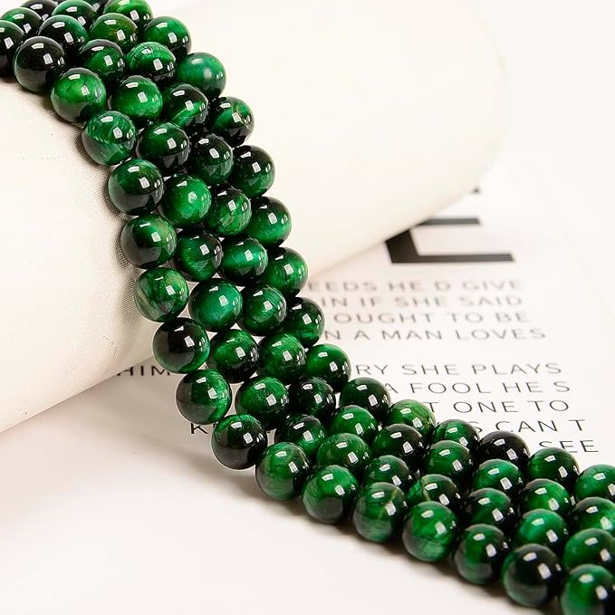 NCB 100PCS 8mm Natural Green Tiger's Eye Gemstone Round Loose Stone Spacer Beads for Jewelry Making with Crystal Stretch Cord