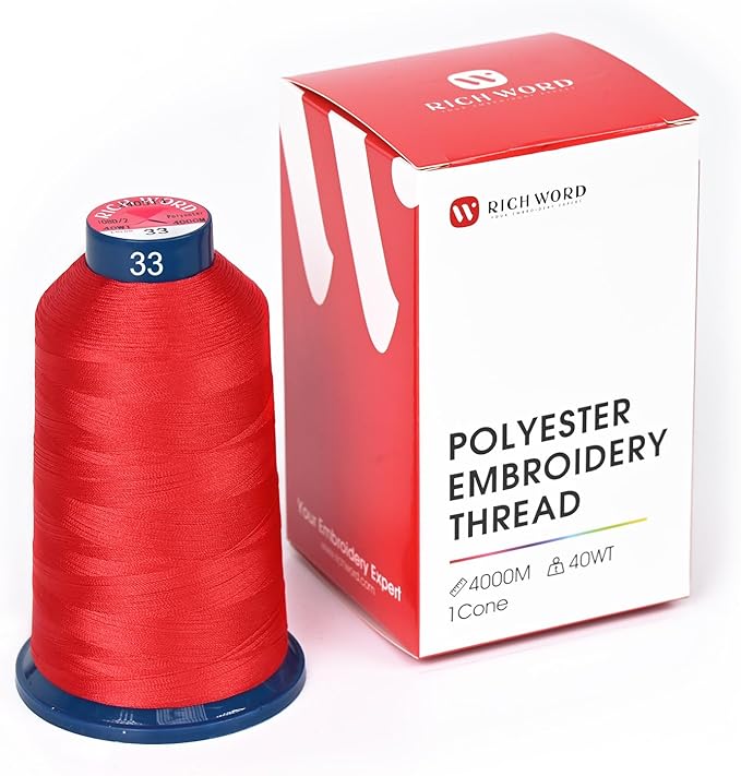 Richword Selected Red Embroidery Thread 5000Y 40WT Polyester Thread 100 Colors Selected for Commercial Multi Needles and Single Needle Embroidery Machine 0033