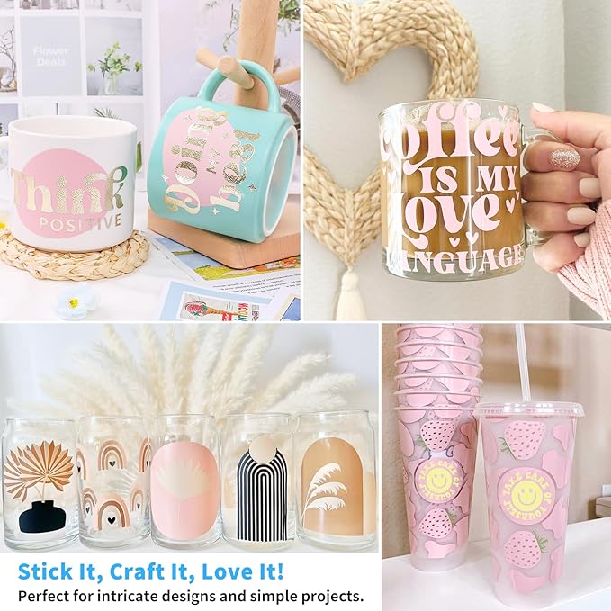 TECKWRAP Permanent Vinyl Boho, 12" x 5ft Permanent Adhesive Vinyl Pastel, 6 Rolls for Cricut, Silhouette, Cameo Cutters, Signs, Scrap-Booking, Craft for Indoor & Outdoor Decal, Light Color