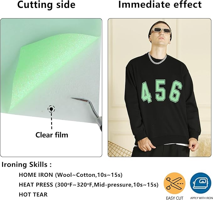 Light Green Glitter HTV Heat Transfer Vinyl Rolls12inch by 9feet PU Stretch Iron on Vinyl for T-Shirt for Silhouette and Cameo (9Ft, Z1-Glitter Light Green)