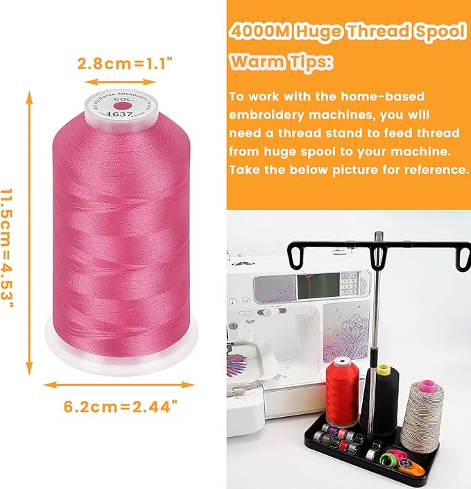 New brothread - Single Huge Spool 4000M Each Polyester Embroidery Machine Thread 40WT for Commercial and Domestic Machines - Christmas Pink
