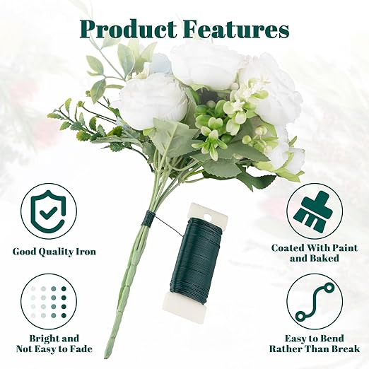Aisoso 4 Pack Floral Wire, 131 Yards Paddle Wire 22 Gauge Florist Wire Green for Wreath Wire Making Craft, Floral Flower Arrangements and DIY Crafts, Garland