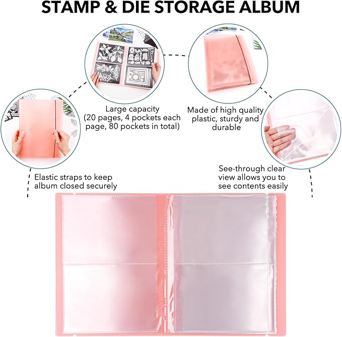 10 Pcs 0.3mm Magnet Sheets and 80 pockets/20 pages Storage Album for Stamp and Cutting Dies Storage Book Organizer Folder for Storage Die Cutting, DIY Scrapbooking Card Making Supplies (Orange)