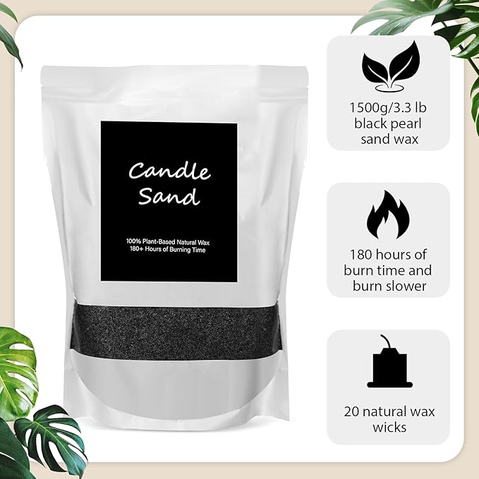 MTLEE Candle Sand 3.3 lb DIY Pearled Candle Making Kit Included 20 Pcs Wicks and Refillable Beaded Wax Sand Beaded Wax Gift with Wicks Self Extinguish for Home Wedding Party Women(Black)