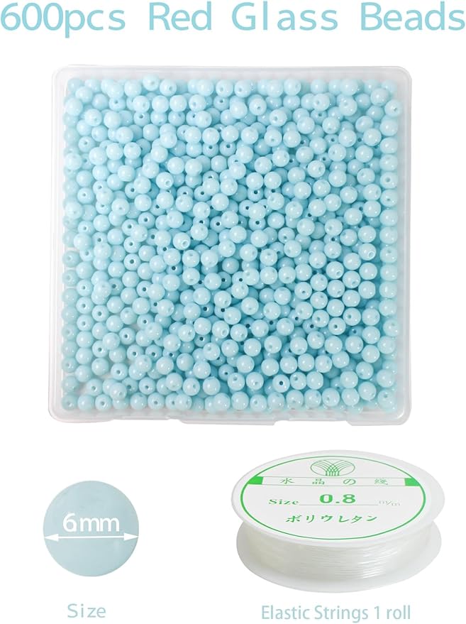 600pcs 6MM Lake Blue Glass Beads Handcrafted Round Lampwork Smooth Loose Bracelet Beads for DIY Jewelry Making