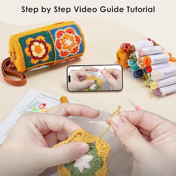 Noocro Crochet Kit for Cylindrical Bucket Bag, Purse, Complete DIY Kit with Detailed Instructions, Video Tutorials, for Beginners with Basic Crochet Knowledge or Intermediate and Advanced Crocheters