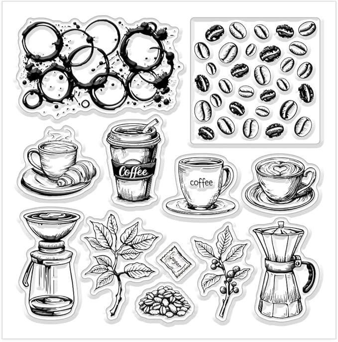 CHGCRAFT Coffee Clear Stamps Coffee Beans Transparent Silicone Stamps for Card Making Coffee Machine Silicone Clear Stamp for DIY Scrapbooking Photo Journal Album Decoration
