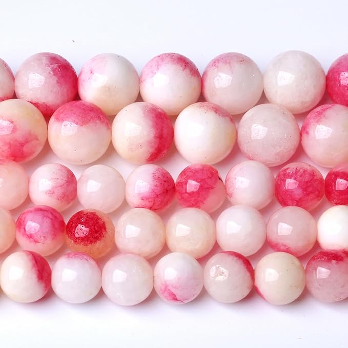 90pcs 8mm Natural Pink White Jade Stone Beads Round Beads Energy Healing for DIY Jewelry Bracelet Necklace Making 2 Strands 32"