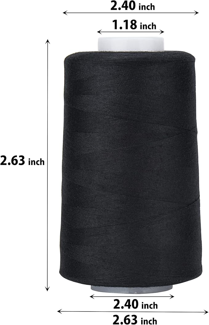 Simthread All Purpose Sewing Thread from 100% Spun Polyester for Serger, Overlock, Merrow, Quilting Sewing 4 Big Cones of 5000M (5500 Yards) Each - 40S/2 Black