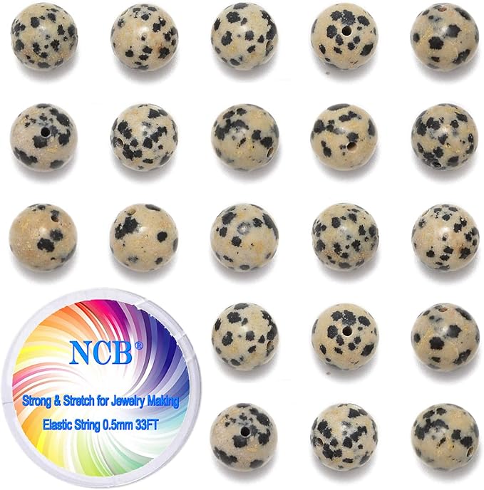 NCB 200pcs 6mm Loose Beads for Jewelry Making, Natural Semi Precious Beads Round Smooth Gemstones Spacer Beads Charms for Necklaces Bracelets (Dalmation Spot Jasper, 6mm 200Beads)