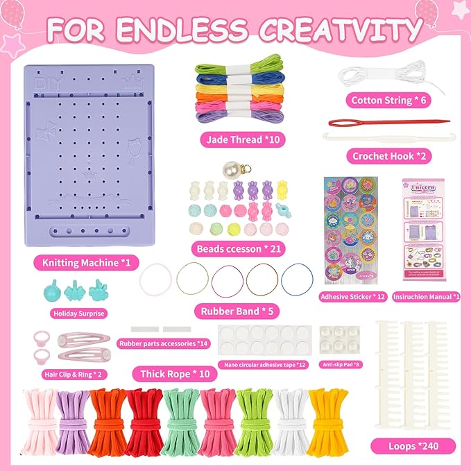 Friendship Bracelet Making Kit Toys Girls for Gifts Age 8 Year+,Quick Maker DIY Arts and Crafts Toys Kits,Best Every for 6-12 Year Girls Christmas, Birthdays Gifts (Pink)