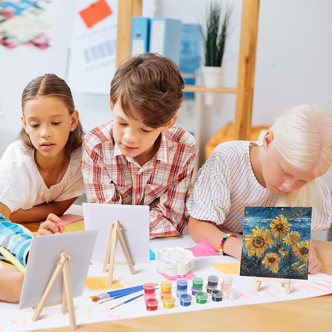 Qilery 24 Set 6 x 6 Inch Canvas Boards and Easel for Painting, Acrylic Paint Strips, Palettes, Brushes, Canvases Painting Kits for Kids Adults Artists Beginners Oil Acrylic Painting Party Favors