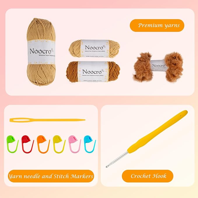 Noocro Crochet Kit for Beginners or Intermediate Level, Fuzzy Granny Square Bucket Hat, Step by Step Video Tutorial, Detailed Instruction Complete Kit Craft Supplies Holiday Gift