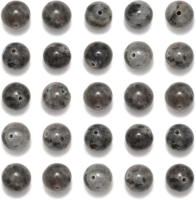 NCB 200pcs 6mm Black Larvikite Loose Beads for Jewelry Making, Natural Semi Precious Beads Round Smooth Gemstones Spacer Beads Charms for Necklaces Bracelets (Black Larvikite, 6mm 200Beads)