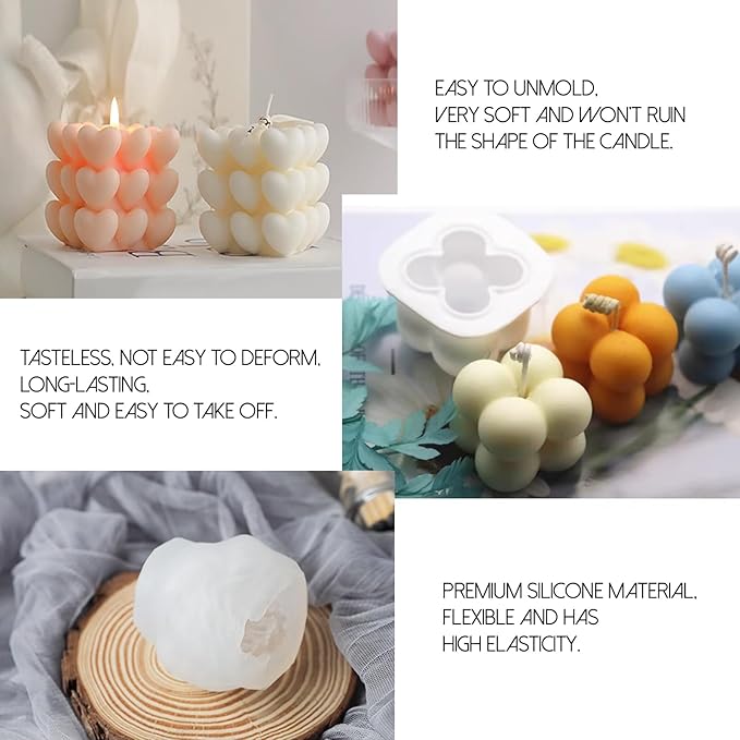 EuTengHao Silicone Candle Molds Set for Candle Making with Candle Wicks, 3D Silicone Mold for Soy Wax, Soap, Cake, Dessert DIY Scented Candle Craft Making