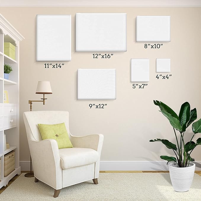 30 Pack Canvases for Painting with 4x4, 5x7, 8x10, 9x12, 11x14, 12x16, Painting Canvas for Oil & Acrylic Paint