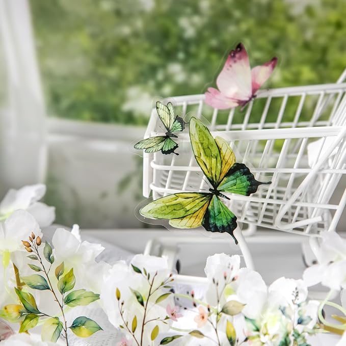 TIAMECH Branch Gossip PET Stickers - 120 Pcs Spring Bloom Flower & Brocade Leaves Beauty Design, Waterproof Sticker for Journaling & Scrapbooking, Junk Journal Supplies, Ephemera & DIY Crafts