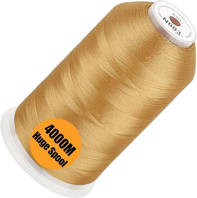 New brothread - Single Huge Spool 4000M Each Polyester Embroidery Machine Thread 40WT for Commercial and Domestic Machines - Gold (Janome Color)