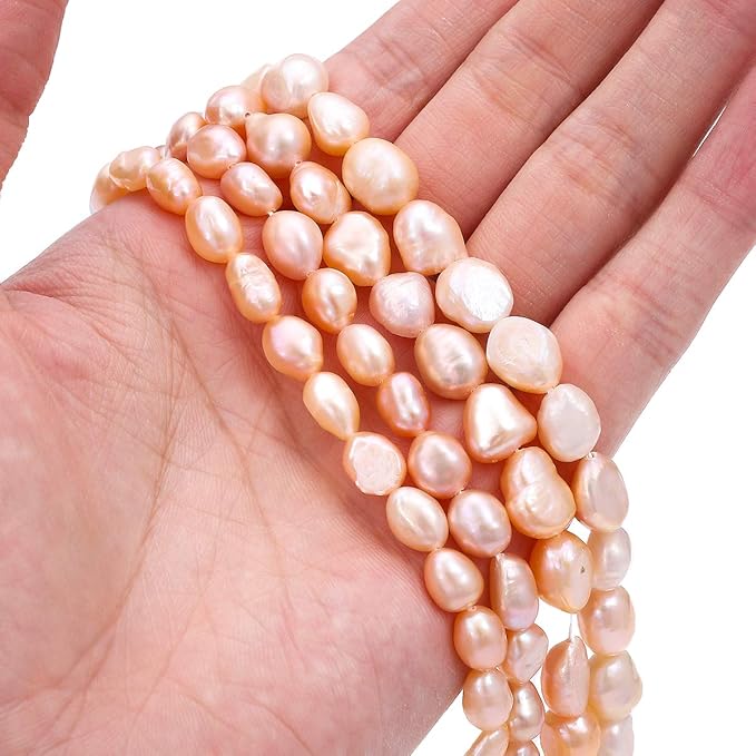 Natural Pearl Beads 7-8mm Pink Freshwater Cultured Loose Gemstone Beads for DIY Jewelry Making 13.8''/Strand