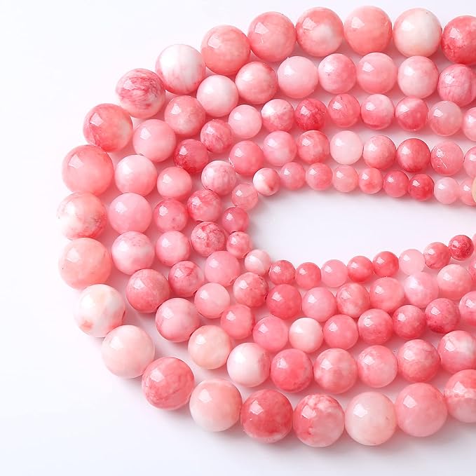 45pcs 8mm Natural Pink White Persian Jade Gemstone Beads Round Loose Spacer Beads for Jewelry Making DIY Bracelets Necklaces 15" (Pink Persian Jade, 8mm)