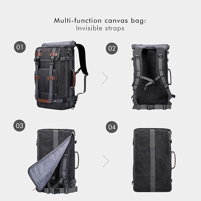 WITZMAN Canvas Backpack Vintage Travel Backpack Large Laptop Bags Convertible Shoulder Rucksack(A519-1 Black)