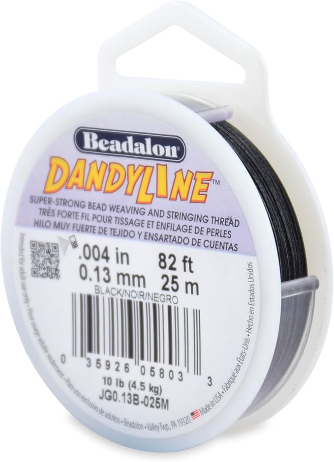 Beadalon Dandyline Bead Weaving & Stringing Thread, 0.13 mm / .004 in,Black, 25 m