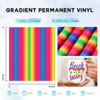 Tintnut Rainbow Permanent Vinyl - 8 Sheets 12"x10"Gradient Patterned Permanent Adhesive Vinyl for Cutting Machine, Home Decor Self Sticker