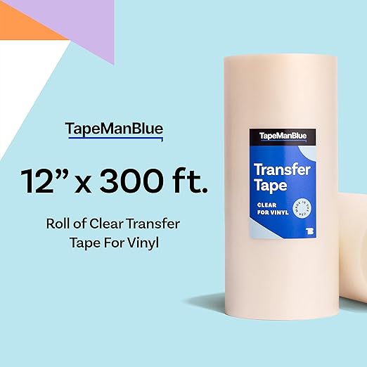 12" x 300' Roll of Clear Transfer Tape for Vinyl, Made in America, Premium-Grade Vinyl Transfer Tape for Crafts, Decals, and Letters