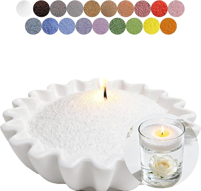 Aufien Candle Sand with Wicks, 21.4 Oz Pearled Candle, DIY Bead Powder Sand Wax Making kit Refillable Non Toxic for Handmade, Wedding and Halloween Christmas Decorations White Unscented