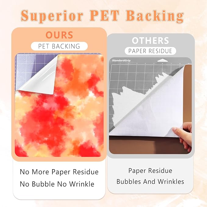 Tie Dye Permanent Vinyl Roll- 12'' x 8ft Orange Clouds Permanent Adhesive Vinyl for Mugs Decors Self Adhesive Sticker