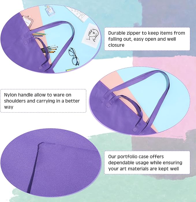Abbylike 48 x 36 Inch Art Portfolio Bag Large Size Art Supply Bag with Nylon Shoulder Waterproof Poster Board Painting Drawing Sketch Storage Carrying Case for Christmas Artwork Gift(Purple,1 Pcs)