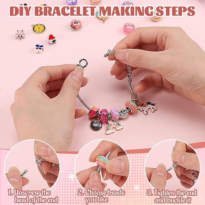 Extpro Charm Bracelet Making Kit, 1410pcs DIY Jewelry Making Kit with Box & Bead Board, Unicorn Gifts Arts and Crafts Toys for 8-12 Years Old Girls Festival Birthday