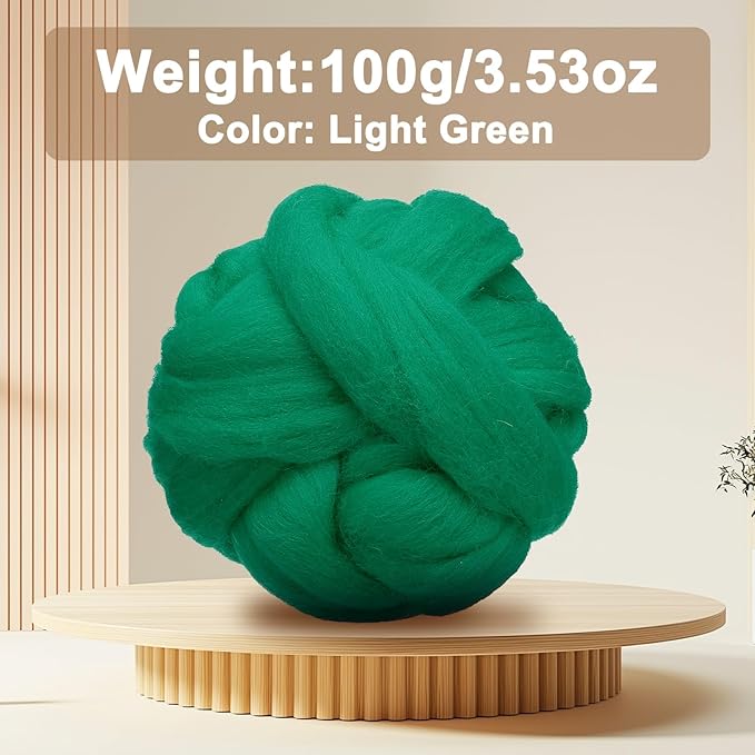 uxcell 3.53oz Wool Roving Yarn, Needle Felting Wool Fiber DIY Craft Needle Wet Felting Supplies for Blending Weaving Handcrafts, Light Green