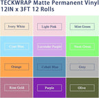 TECKWRAP Matte Permanent Vinyl, 12" x 3ft, 12 Rolls Adhesive Vinyl Compatible with Cutters, Signs, Scrap-Booking, for Mug, Window, Home Decal, Vintage Color
