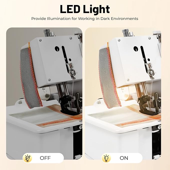 4 Thread Overlock Sewing Machine Professional Serger Overlock Machine, 1200SPM Serger Sewing Machine with Adjustable Stitch, LED Light & Foot Controller for Cotton Silk Denim