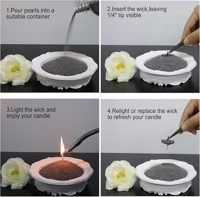 Aufien Candle Sand with Wicks, 42.8 Oz Pearled Candle, DIY Bead Powder Sand Wax Making kit Refillable Non Toxic for Handmade, Wedding and Halloween Christmas Decorations White Unscented