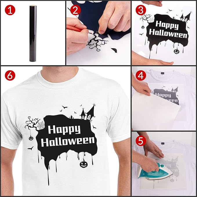 HTV Black Heat Transfer Vinyl Rolls 12 Inch by 5 feet Roll Iron on DIY for T-Shirt Easy to Cut & Weed for Heat Vinyl Design Glossy (5Ft, Black)