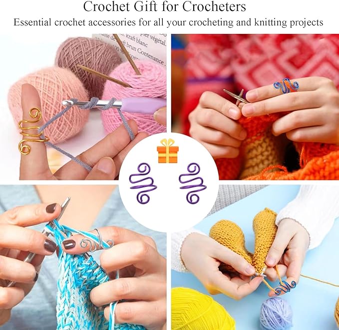 2Pcs Crochet Rings for Finger, Crochet Tension Ring for Crocheting Open Adjustable Yarn Guide Crochet Tension Ring Crochet Accessories Knitting Loop Ring for Finger (Purple), SATONBEYI